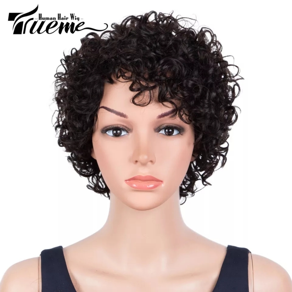 Trueme Short Human Hair Wig For Women Brazilian Curly Wig  6inch.